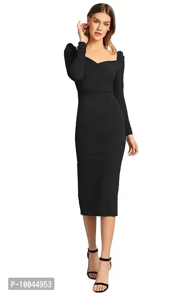 Velmita Women's Midi Bodycon Dress(Black)-thumb2