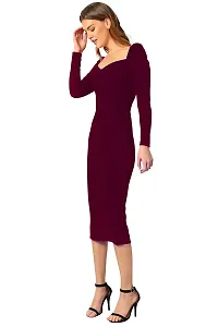 Velmita Women's Midi Bodycon Dress(Wine)-thumb2