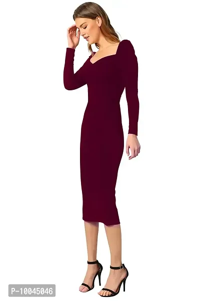 Velmita Women's Midi Bodycon Dress(Wine)-thumb3