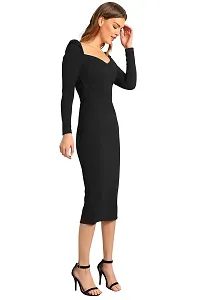 Velmita Women's Midi Bodycon Dress(Black)-thumb3