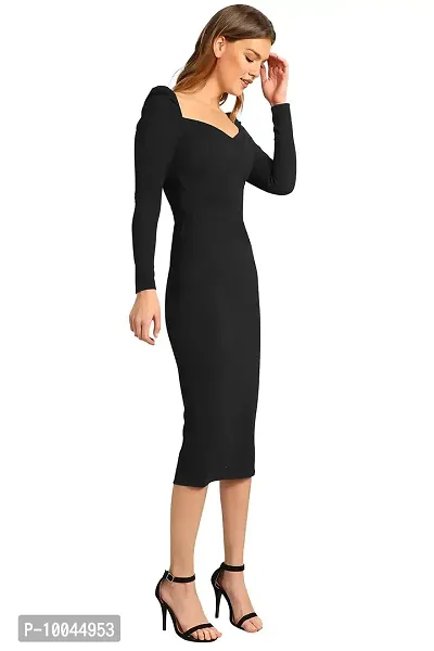 Velmita Women's Midi Bodycon Dress(Black)-thumb4