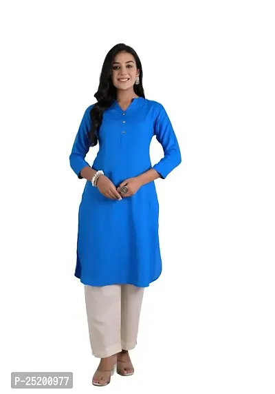 KASHISHIYA Rayon Solid Straight Kurta/Kurti for Women  Girls - XX-Large, Blue-thumb0