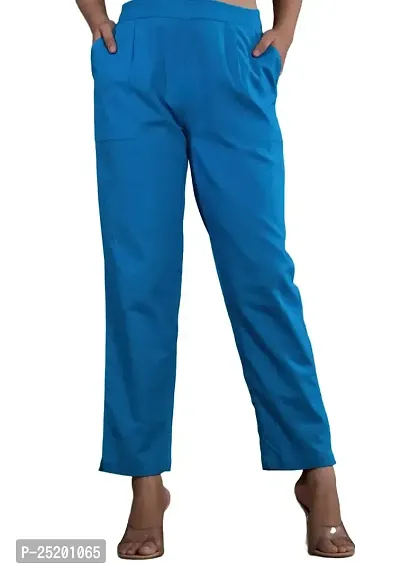KASHISHIYA Pure Cotton Straight Fit Turquoise Pants for Women and Girls - 3X-Large