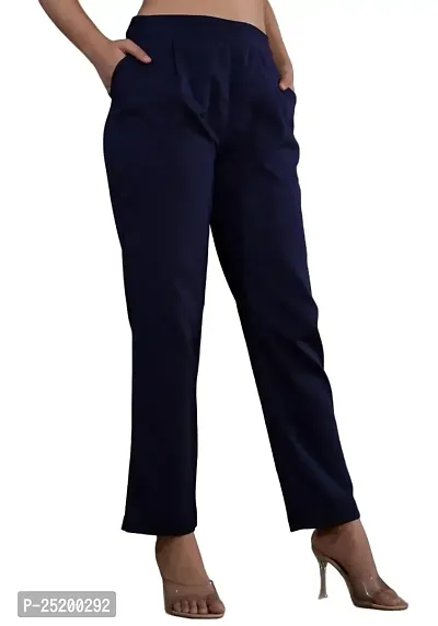 KASHISHIYA Pure Cotton Straight Fit Navy Blue Pants for Women and Girls - 3X-Large-thumb0
