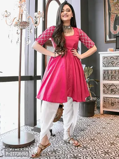 Stylish Pink Viscose Rayon Self Pattern Kurta Bottom Set For Women