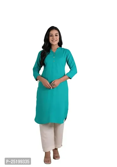 KASHISHIYA Rayon Solid Straight Kurta/Kurti for Women  Girls (Light Sea Green, XXX-Large)-thumb0