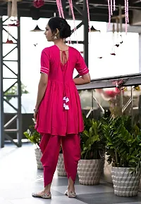 Stylish Pink Viscose Rayon Self Pattern Kurta Bottom Set For Women-thumb1