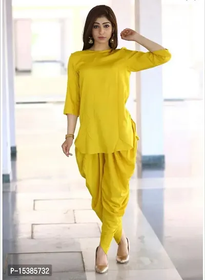 A-Line Yellow  Viscose Rayon Kurta Dhoti Pant Set For Women