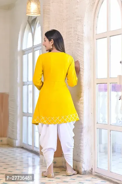 Stylish Yellow Viscose Rayon Self Pattern Kurta Bottom Set For Women-thumb2