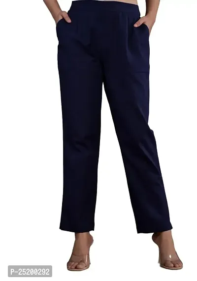 KASHISHIYA Pure Cotton Straight Fit Navy Blue Pants for Women and Girls - 3X-Large-thumb2