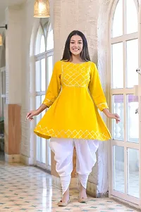 Stylish Yellow Viscose Rayon Self Pattern Kurta Bottom Set For Women-thumb3