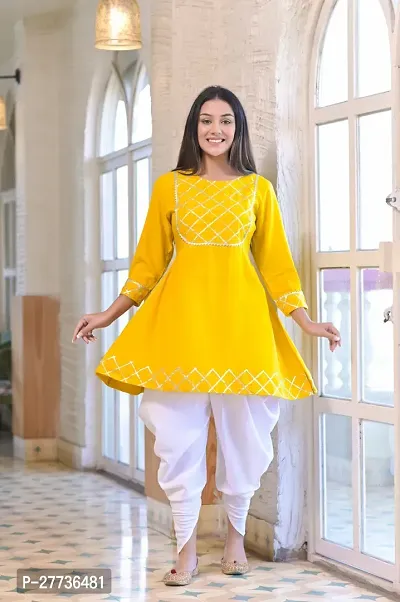 Stylish Yellow Viscose Rayon Self Pattern Kurta Bottom Set For Women-thumb4