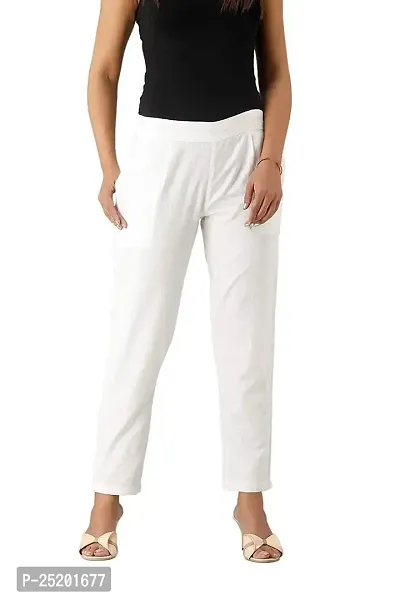 KASHISHIYA Pure Cotton Straight Fit White Pants for Women and Girls - 3X-Large