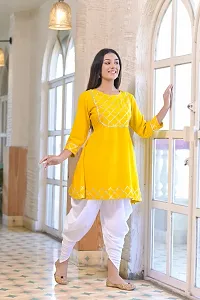 Stylish Yellow Viscose Rayon Self Pattern Kurta Bottom Set For Women-thumb2