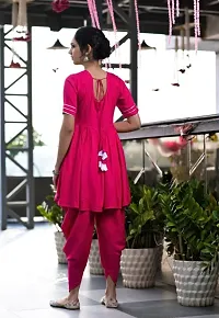 Stylish Rayon Gota Work Round Neck Half Sleeves Short Kurta With Dhoti Set For Women-thumb1