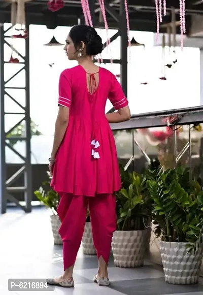 Stylish Rayon Gota Work Round Neck Half Sleeves Short Kurta With Dhoti Set For Women-thumb2