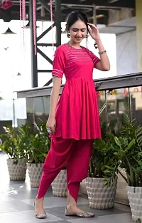Stylish Rayon Gota Work Round Neck Half Sleeves Short Kurta With Dhoti Set For Women-thumb3