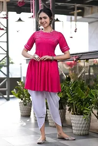 Stylish Rayon Gota Work Round Neck Half Sleeves Short Kurta With Dhoti Set For Women-thumb1