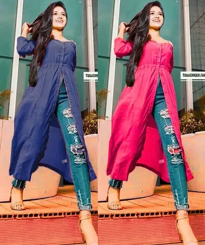 Rayon Solid A-Line Kurti Combo