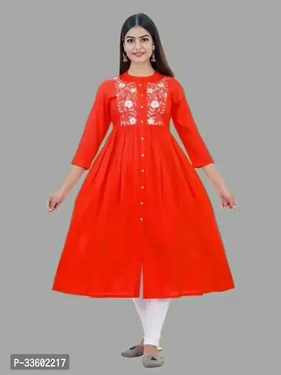 Elegant Orange Rayon Embroidered Kurta For Women