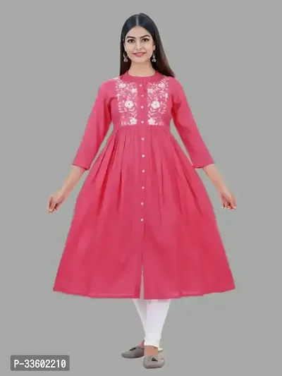 Elegant Peach Rayon Embroidered Kurta For Women-thumb0