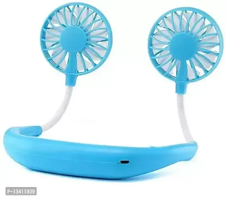 blue color Neck Fan Rechargeable Mini Kitchen Personal Fan Sports Persons Headphone Design Wearable Neckband Fan