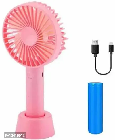 Pink color portable Handheld Hand Mini USB/Battery Operated Adjustable High Speed ​​Rechargeable Fan SS2 with Stand and Free Battery for Home, Travel, Bedroom, Car and Office-thumb0