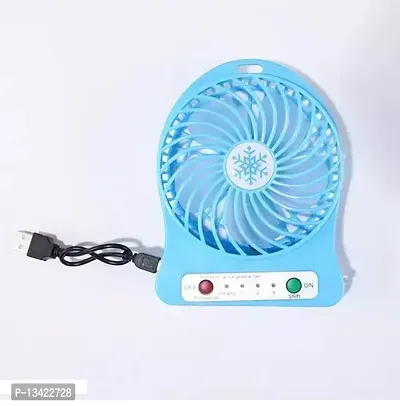 Blue color Portable 3 Gear Speed, Cooling Fan Mini USB LED Fan Battery Rechargeable Multifunctional Fan