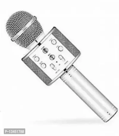 Silver Wireless Handheld Bluetooth Mic with Speaker (Bluetooth Speaker) Bluetooth Microphone Speaker-thumb0