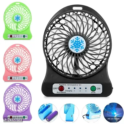 Portable LED Light Fan USB Charging Table Fan Adjustable 3 Speed Mode Fan, Rechargeable Fan (Multicolor)