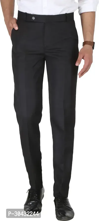 Trendy Black Cotton Blend Solid Mid-Rise Formal Trouser For Men-thumb0