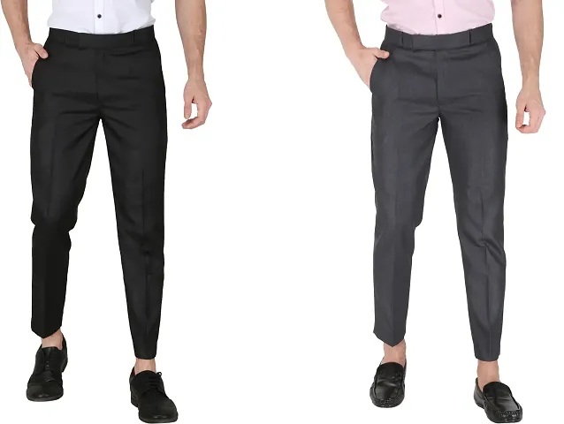 Trendy Polycotton Solid Mid-Rise Formal Trouser For Men Pack of 2