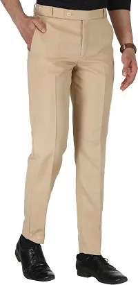 Trendy Beige Cotton Blend Solid Mid-Rise Formal Trouser For Men-thumb3