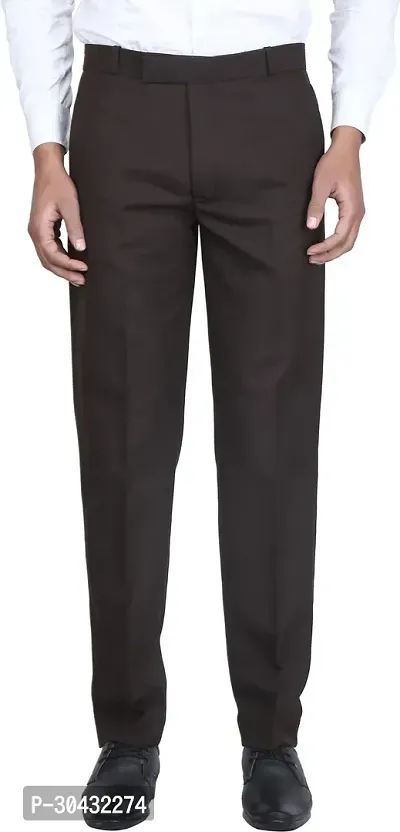 Trendy Brown Polycotton Solid Mid-Rise Formal Trouser For Men