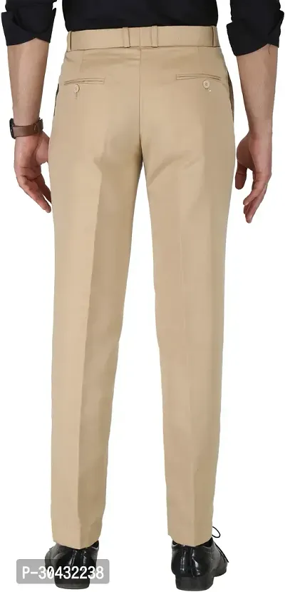 Trendy Beige Cotton Blend Solid Mid-Rise Formal Trouser For Men-thumb2