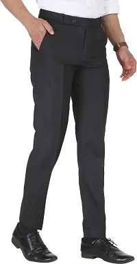 Trendy Black Cotton Blend Solid Mid-Rise Formal Trouser For Men-thumb3