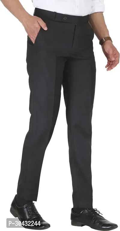 Trendy Black Cotton Blend Solid Mid-Rise Formal Trouser For Men-thumb4