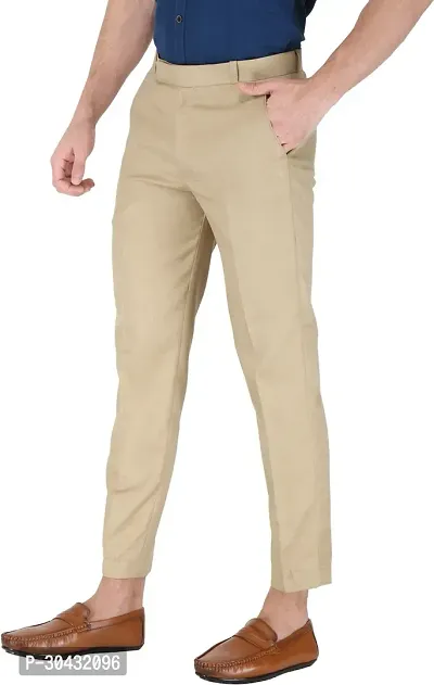 Trendy Beige Viscose Rayon Solid Mid-Rise Formal Trouser For Men-thumb4