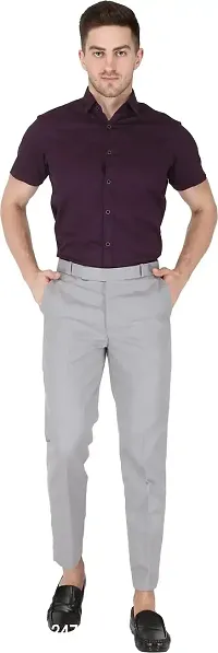 Grey Polycotton Formal Trousers For Men