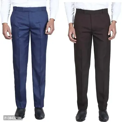 Trendy Multicoloured Cotton Blend Solid Mid-Rise Formal Trouser For Men Pack Of 2