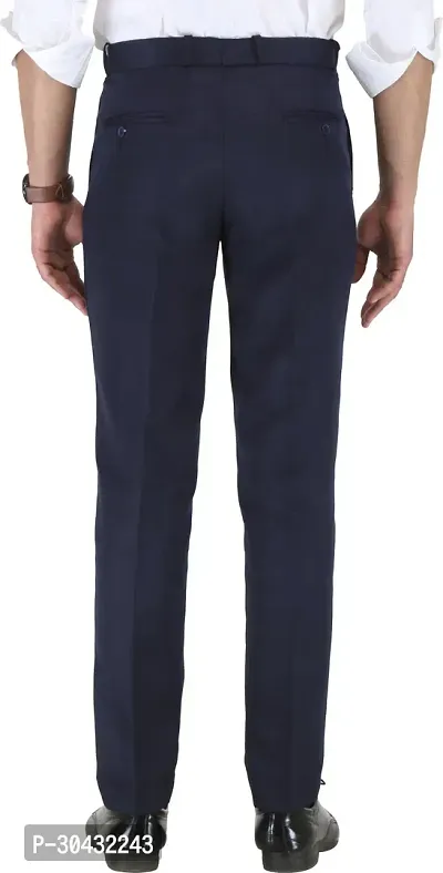 Trendy Blue Cotton Blend Solid Mid-Rise Formal Trouser For Men-thumb2