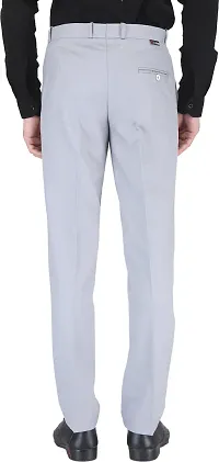 Trendy Grey Cotton Blend Solid Mid-Rise Formal Trouser For Men-thumb1