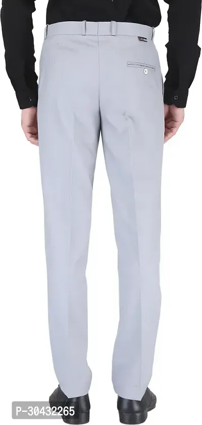 Trendy Grey Cotton Blend Solid Mid-Rise Formal Trouser For Men-thumb2