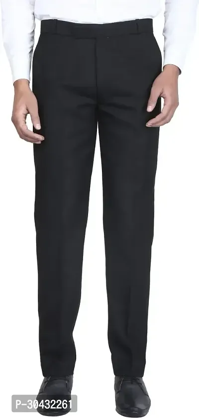 Trendy Black Cotton Blend Solid Mid-Rise Formal Trouser For Men