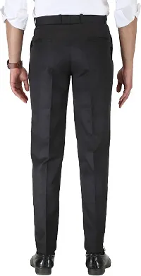 Trendy Black Cotton Blend Solid Mid-Rise Formal Trouser For Men-thumb1