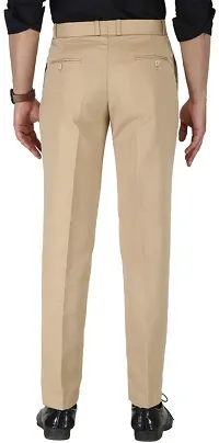 Trendy Beige Cotton Blend Solid Mid-Rise Formal Trouser For Men-thumb1