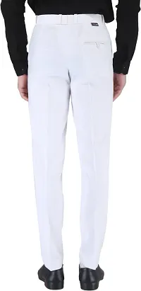 Trendy White Cotton Blend Solid Mid-Rise Formal Trouser For Men-thumb1