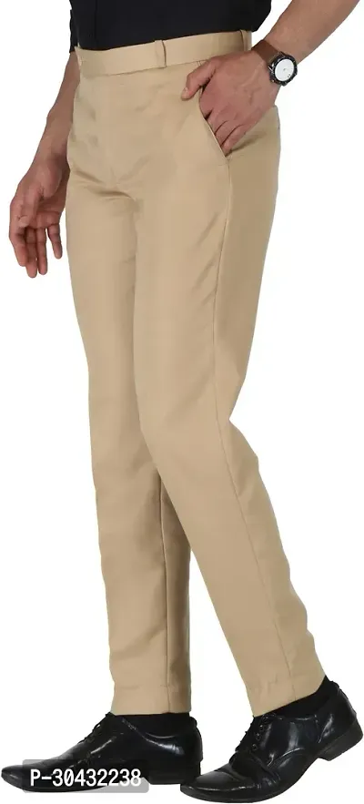 Trendy Beige Cotton Blend Solid Mid-Rise Formal Trouser For Men-thumb3