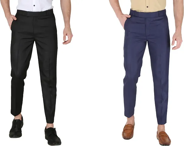 Trendy Multicoloured Polycotton Solid Mid-Rise Formal Trouser For Men pack of 2