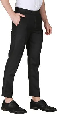 Trendy Black Cotton Blend Solid Mid-Rise Formal Trouser For Men-thumb4